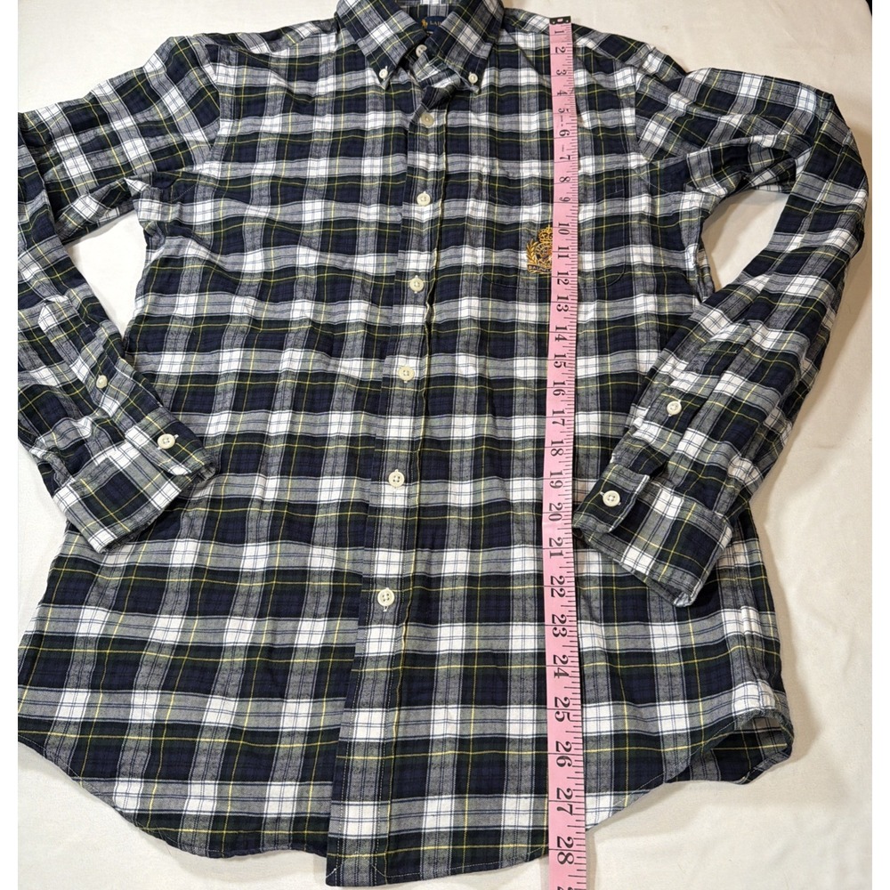Ralph Lauren Crest Logo Plaid Button Down Shirt Mens Small Blue Green Preppy - Picture 6 of 8